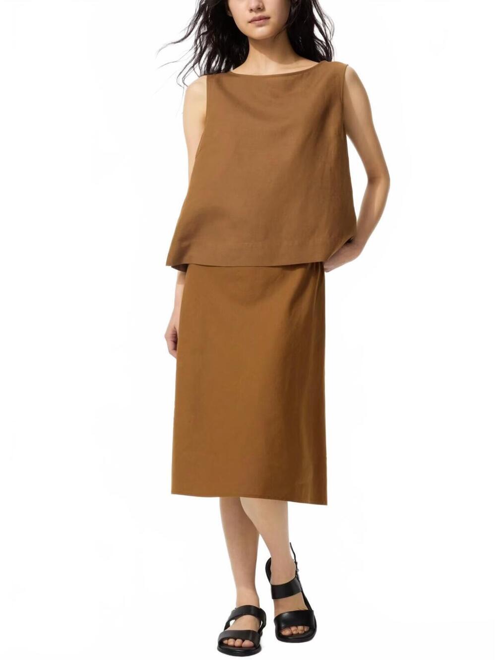 Uniqlo Linen Blend Midi Skirt | Short NWT Brown XXL
